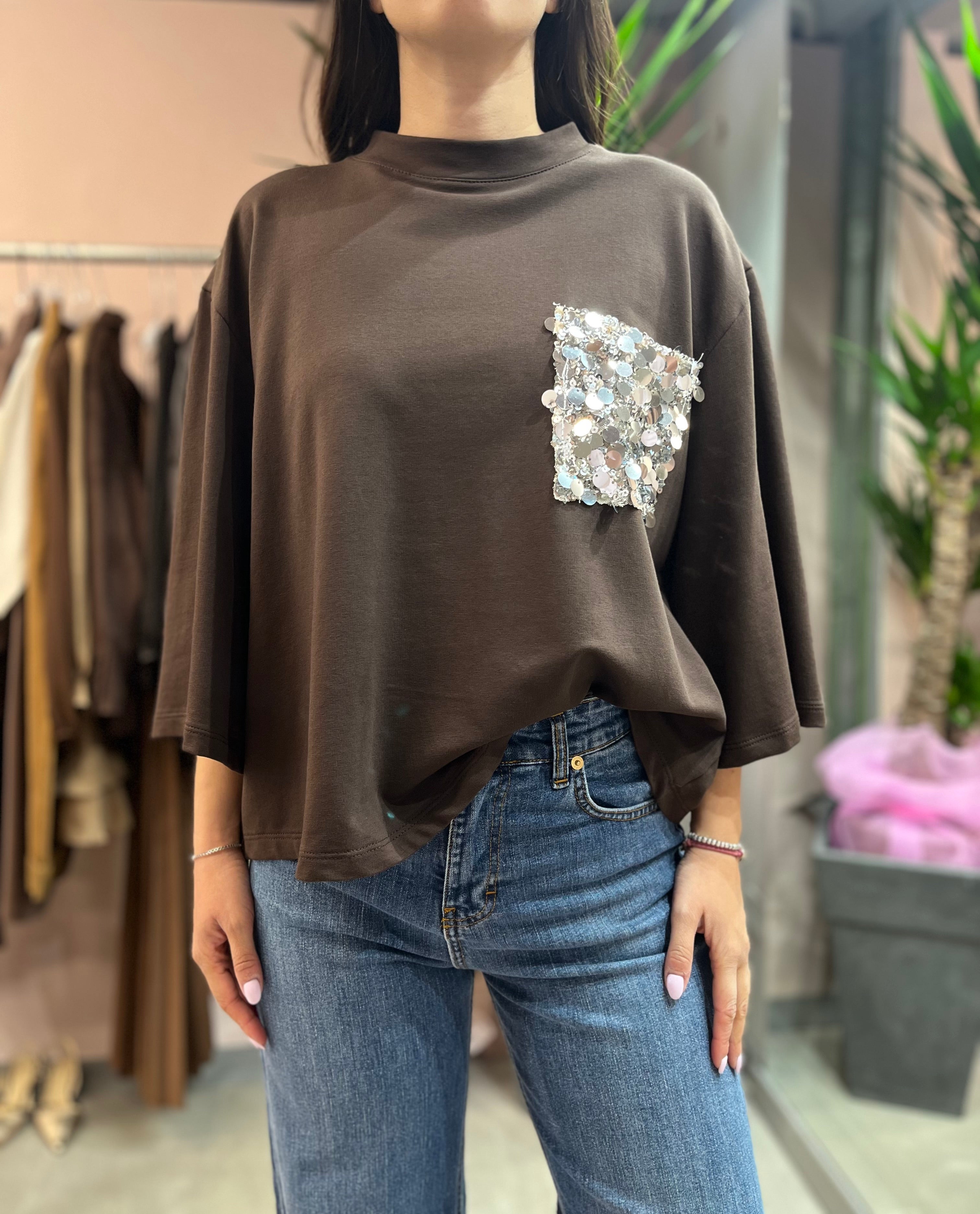 T-SHIRT OVER TASCA PAILETTES TENSIONE IN