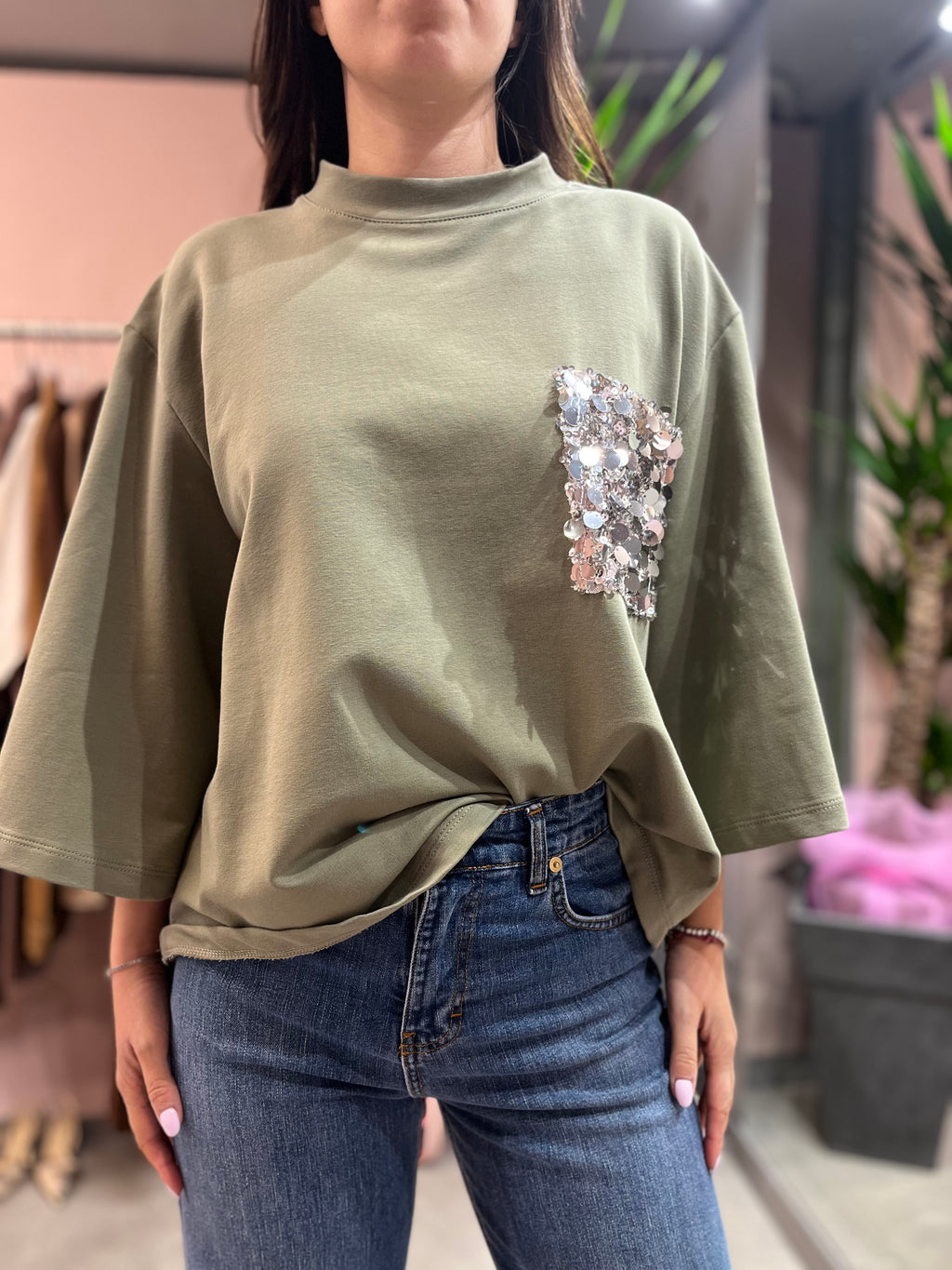 T-SHIRT OVER TASCA PAILETTES TENSIONE IN