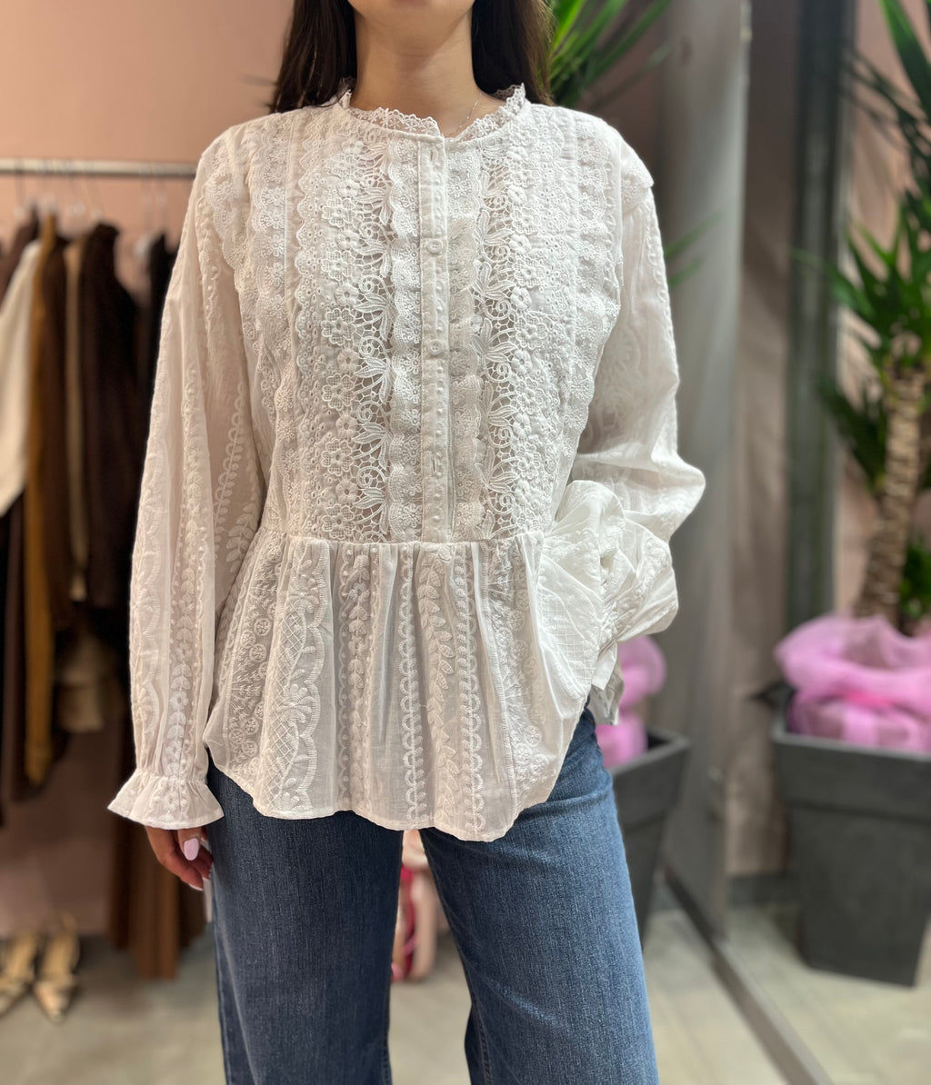 CAMICIA IN PIZZO E RICAMI TENSIONE IN