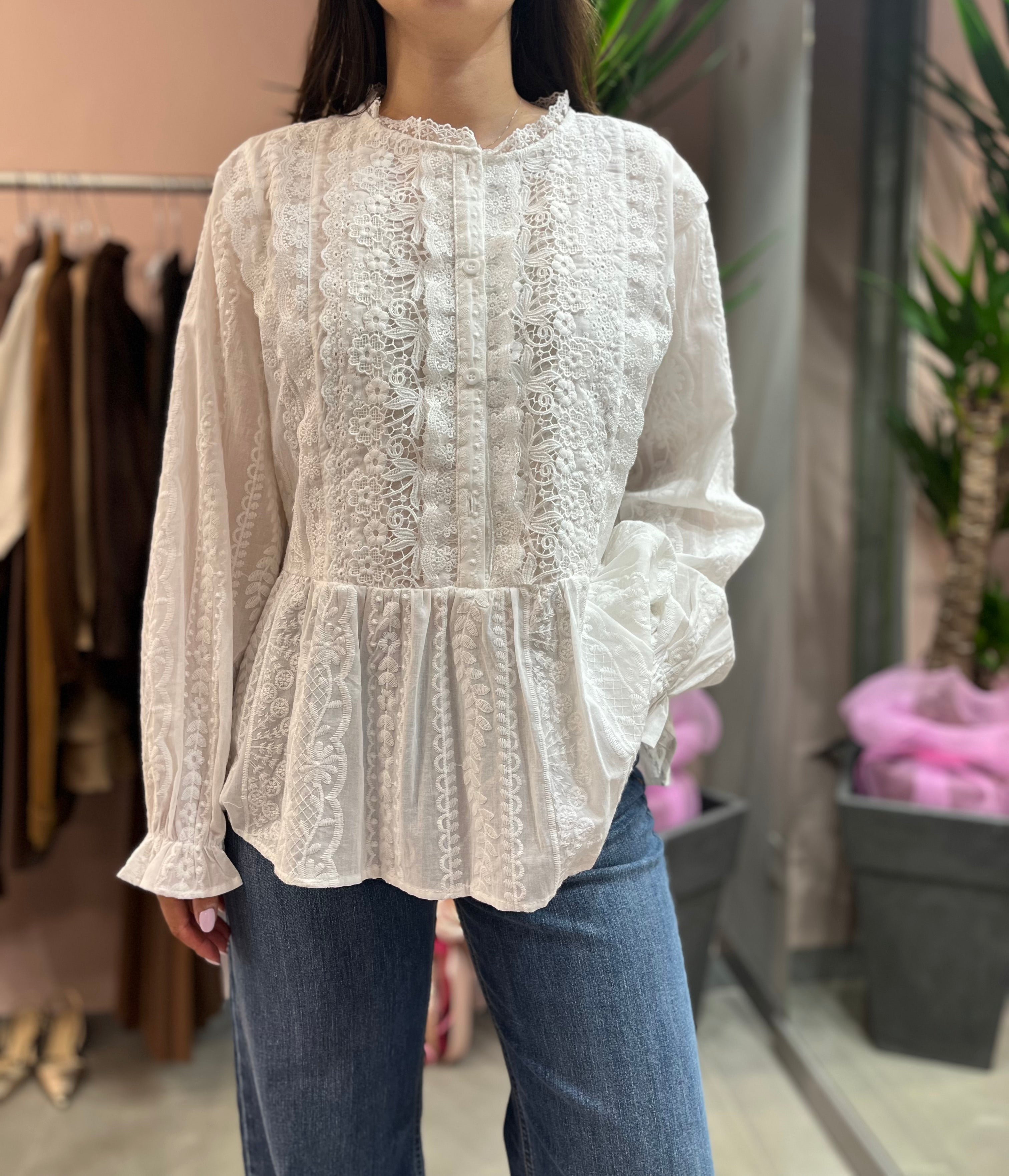 CAMICIA IN PIZZO E RICAMI TENSIONE IN