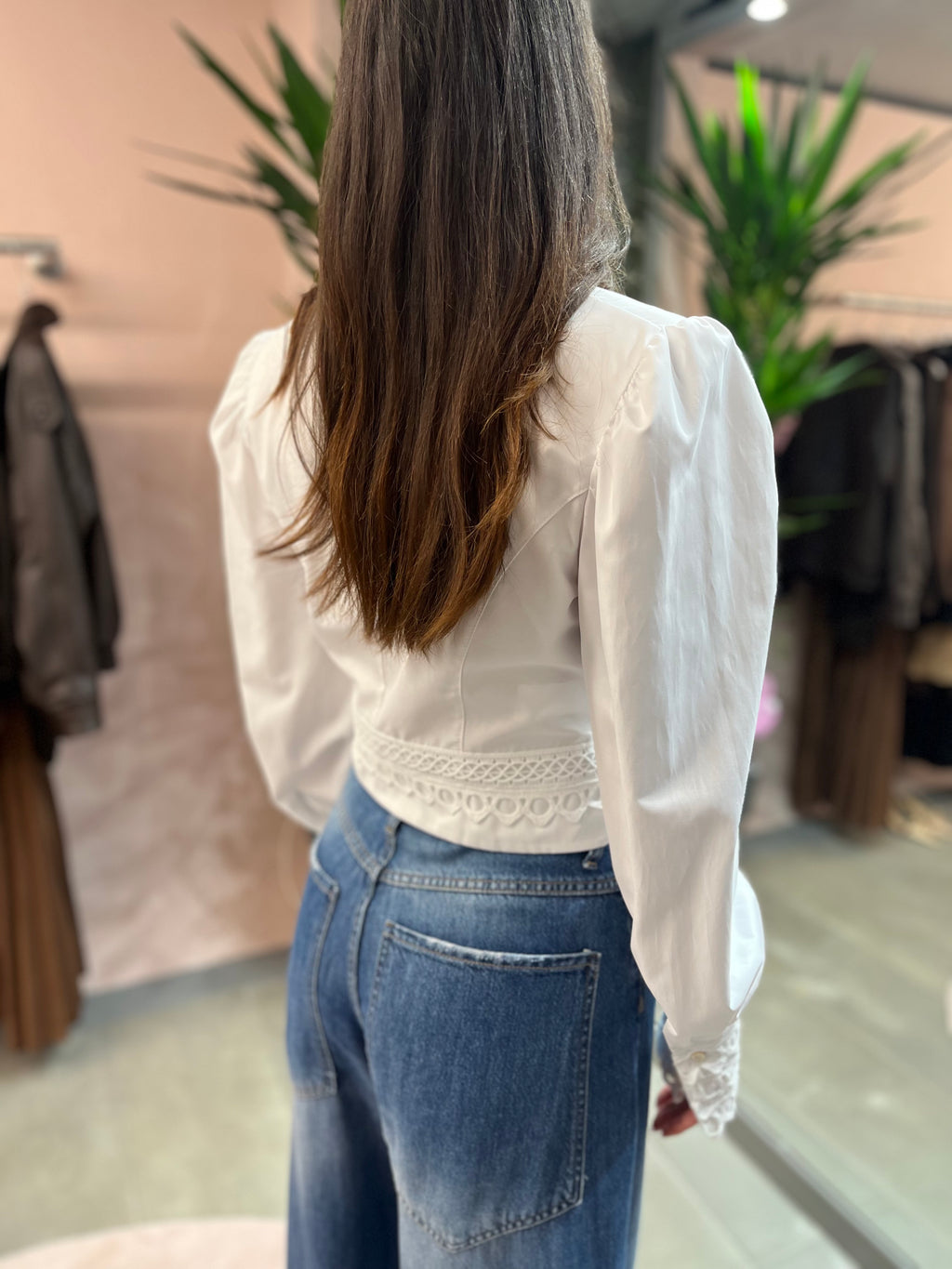CAMICIA CROP PIZZO SANGALLO TENSIONE IN