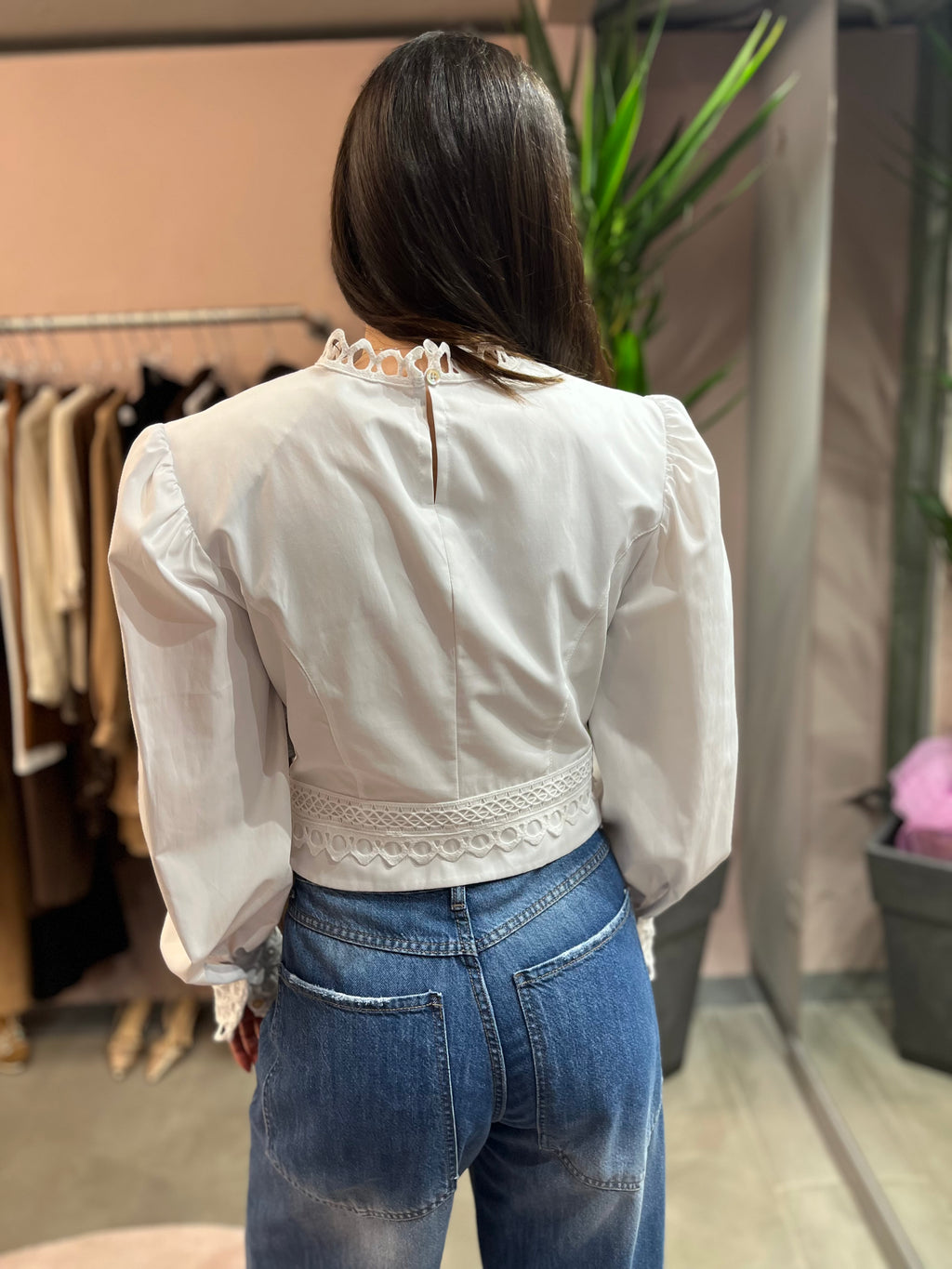 CAMICIA CROP PIZZO SANGALLO TENSIONE IN