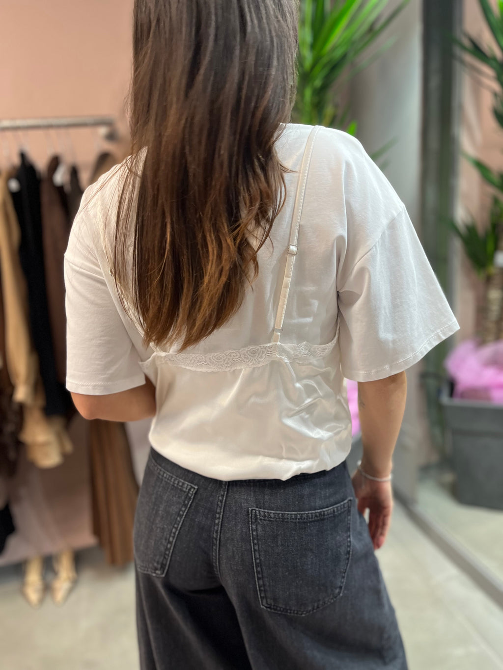 T-SHIRT CON TOP LINGERIE TENSIONE IN