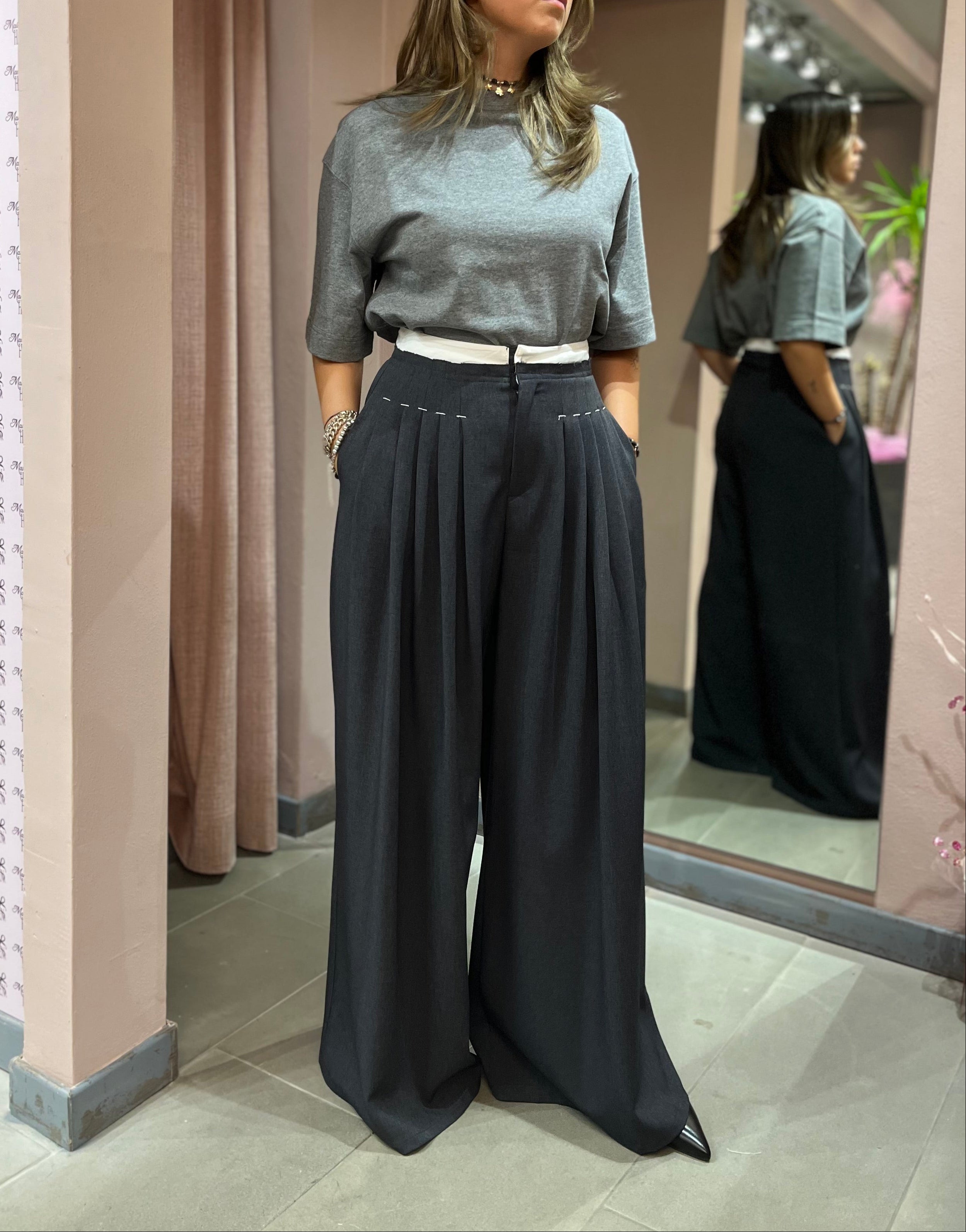 PANTALONE WIDE LEG SARTORIALE CON PINCES - IL VENTO & LA SETA