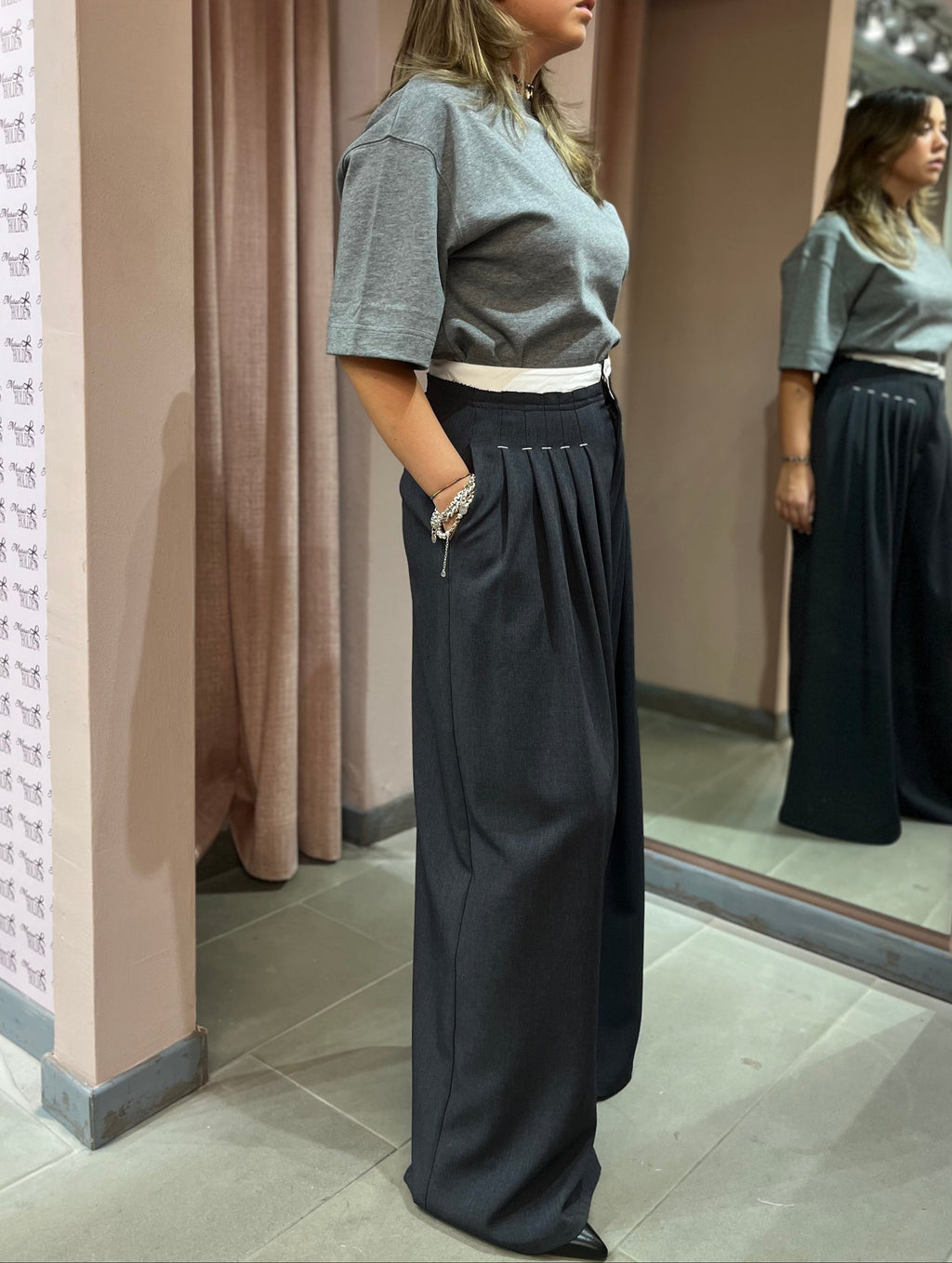 PANTALONE WIDE LEG SARTORIALE CON PINCES - IL VENTO & LA SETA