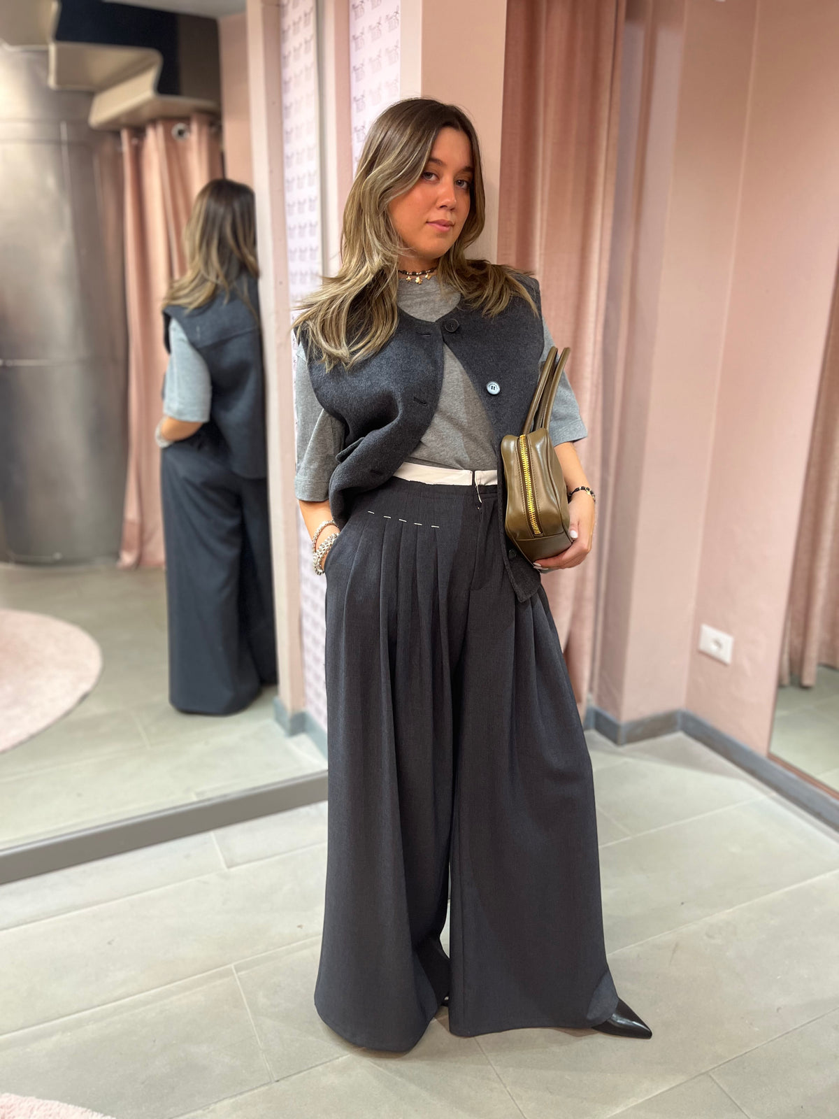 PANTALONE WIDE LEG SARTORIALE CON PINCES - IL VENTO & LA SETA